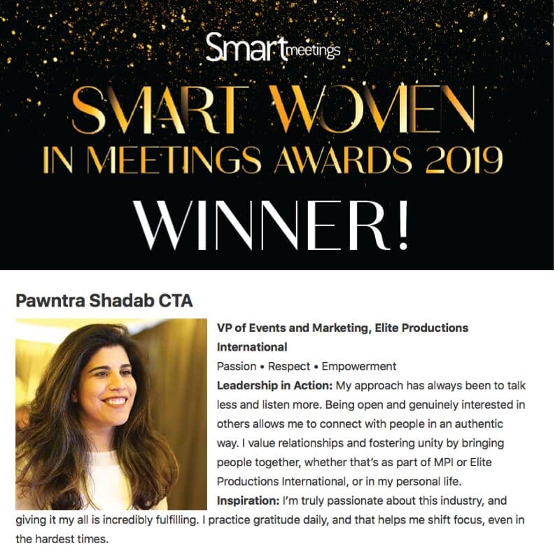 Smart Women in meetings awards 2019 winner